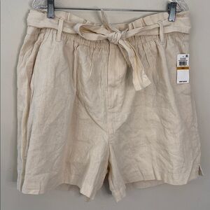 1 STATE Cream linen blend lined shorts ruffled waist pockets bow belt Plus SZ 16